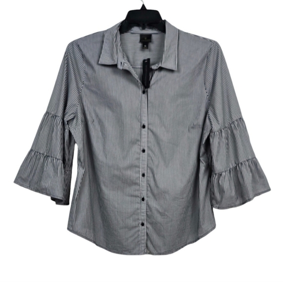 XL Worthington Black and White Striped Button Down Blouse Top Kimono Sleeves - Picture 1 of 3